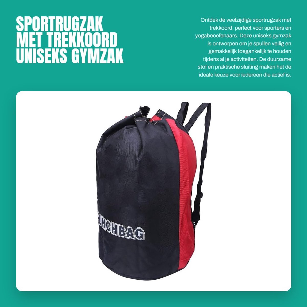 Dailygoods- Sportrugzak met trekkoord - Uniseks gymtas - Snelsluitingsgesp - Draagriem - Ideaal voor sport/yoga - Perfecte afmetingen