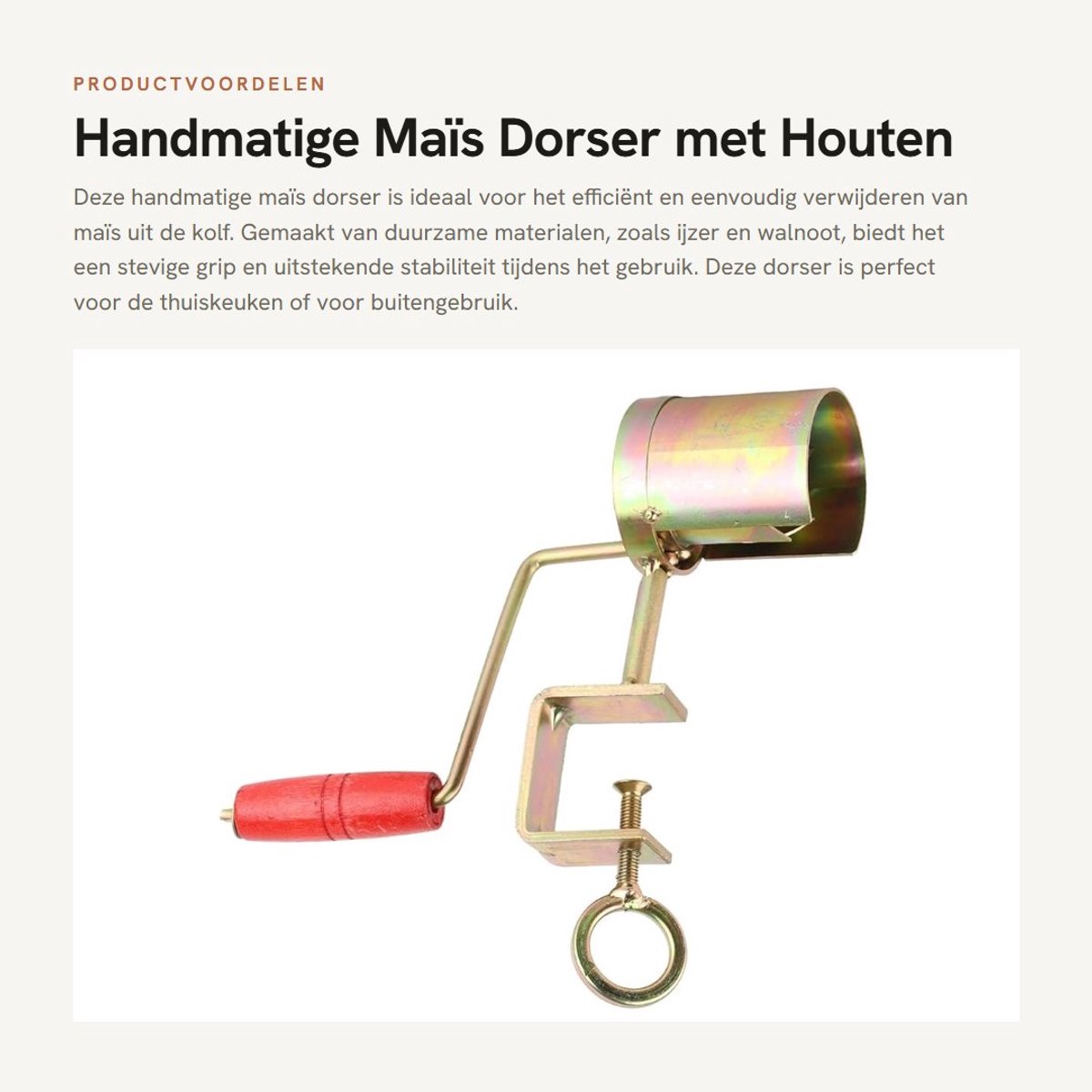 Dailygoods- Maïs Dorser Efficiënt - Handmatige Maïsstripper - Houten Handgreep - Premium IJzer - Stabiliteit - Veilig Klemmechanisme - Graandorsmachine