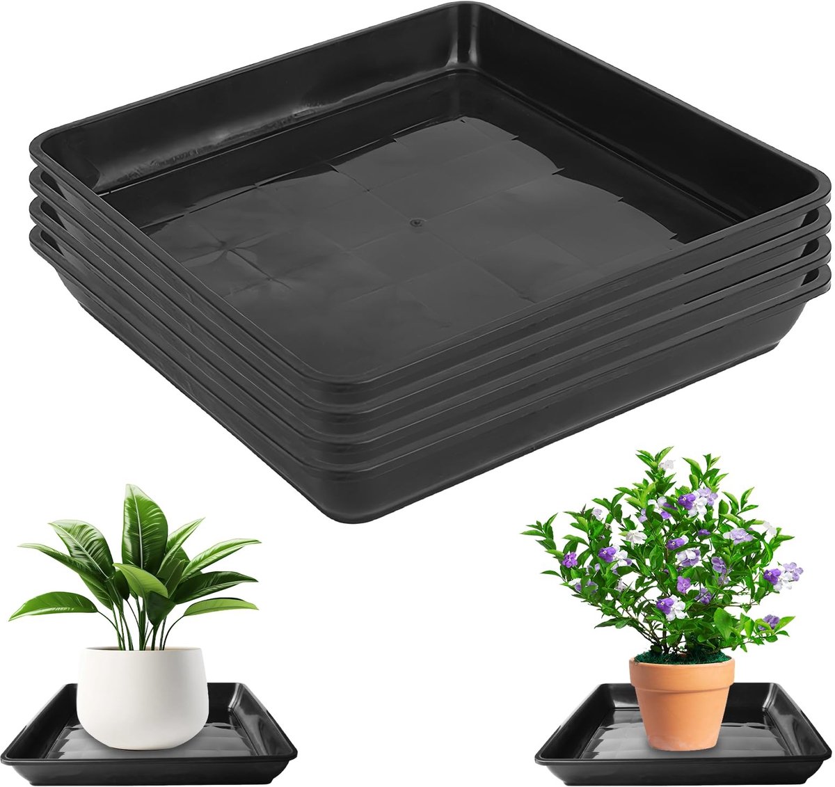 Dailygoods - 4 stuks bloempotonderzetters: 30 x 30 cm vierkante kunststof plantenbak, verdikt vierkant kunststof palet voor buiten en binnen, zwart