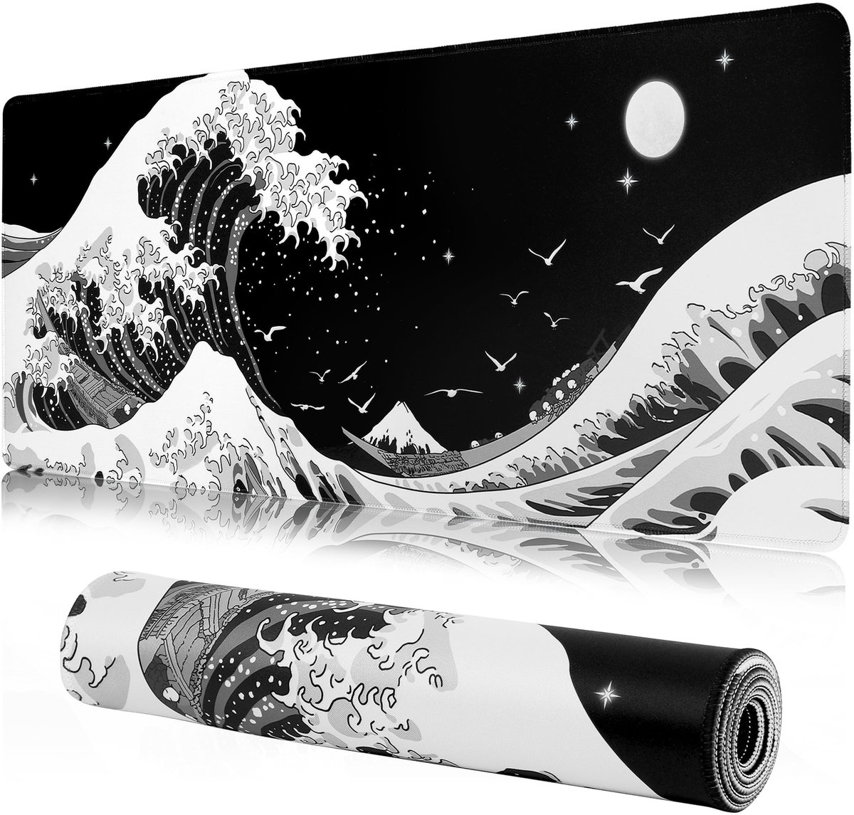 Dailygoods - Grote gaming-muismat XXL - 900 x 400 mm - Gamer muismat met naden aan de randen - voor onder de hand voor kantoor - accessoires voor kantoor, antislip rubberen onderkant, oppervlak (grijze golf
