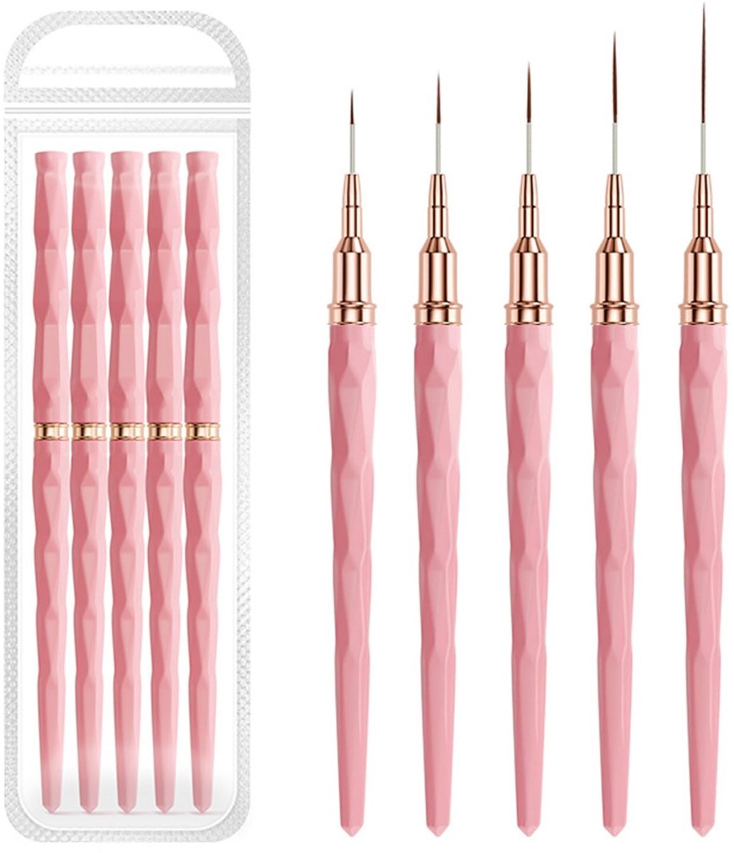 Dailygoods - Nail Art Liner kwasten set - 5 stuks voor fijne details (roze)
