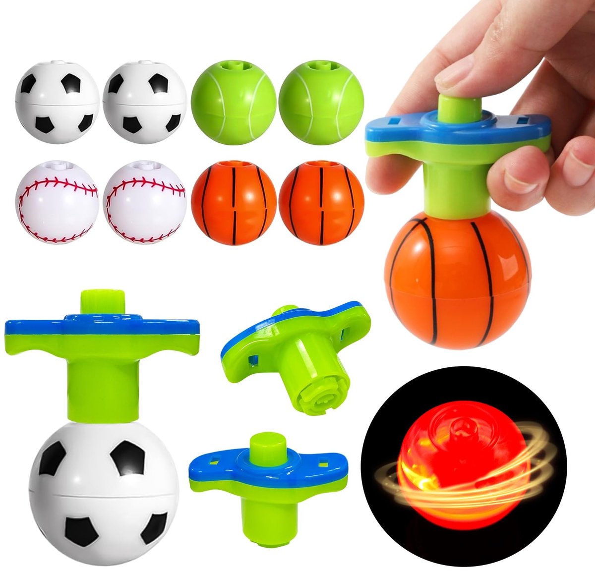 Dailygoods- Tol 8-delig - Sportthema's - Gyroscoop met handgrepen - Kleurrijk lichtdesign - Feestcadeautje - Grappige beloning voor de klas - Speelgoed