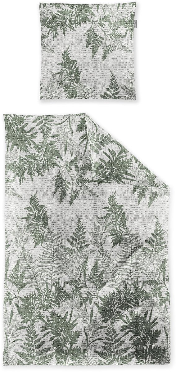 Dailygoods - Seersucker Beddengoed Groen met Varens - 135x200 + 80x80 cm