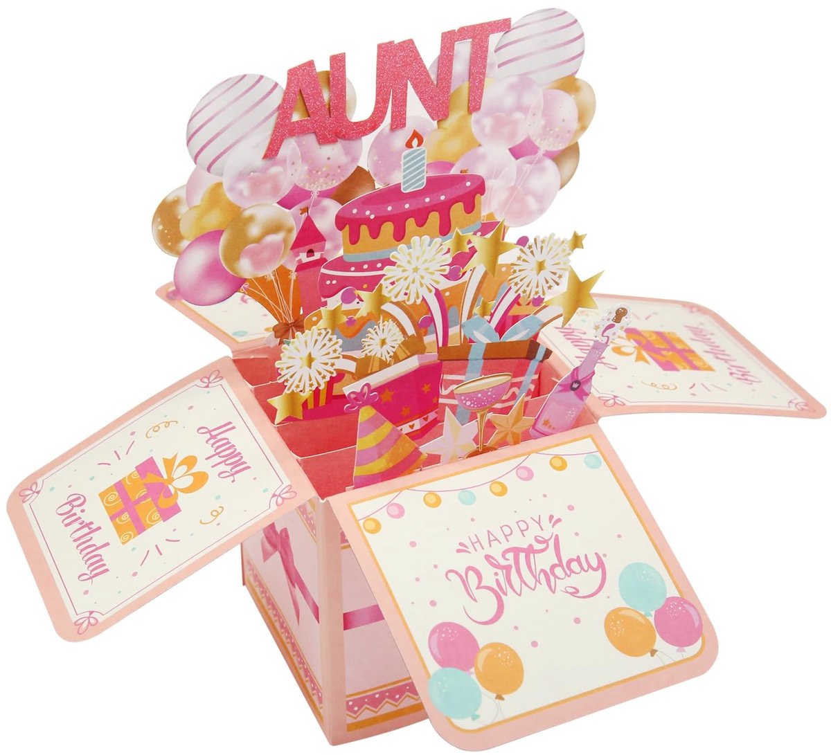 Dailygoods - Gelukkige Verjaardag Tante Pop-up Kaart Grappig Tante Cadeau van Neefje Nichtje, 3D Vouwbare kleurrijke wenskaart papier met envelop Boeket Bloemen Creatieve Vrouwen
