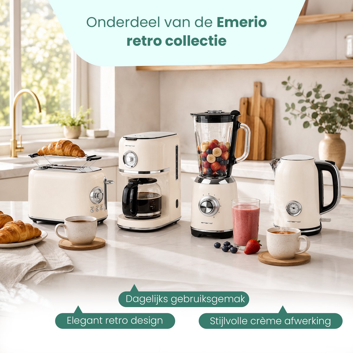 Emerio Retro Broodrooster - 800W Toaster - TO-133281.1 Creme thumbnail 6