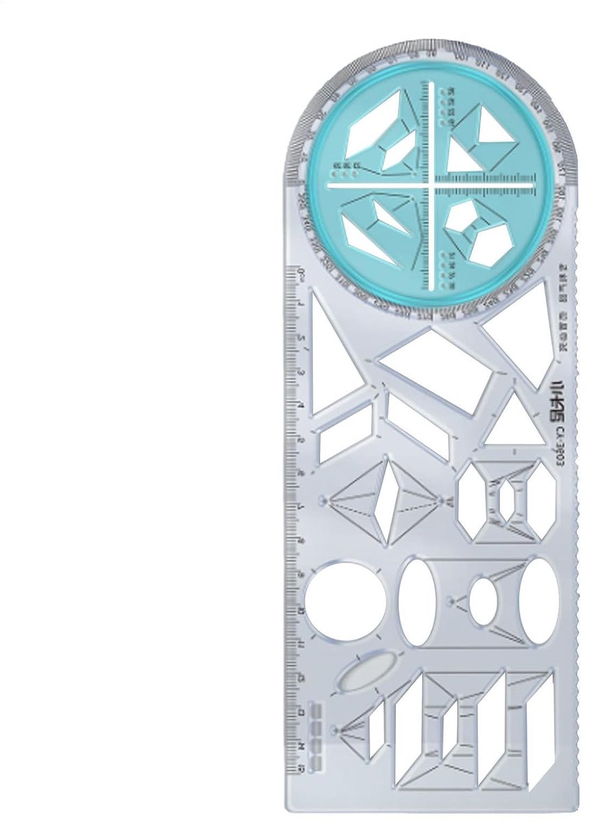 Geometrie Tekenhulp - Tekensjabloon Meetinstrument - Nauwkeurig Tekenen - Veelzijdige Vormen - 24 x 9.5 cm - Transparant