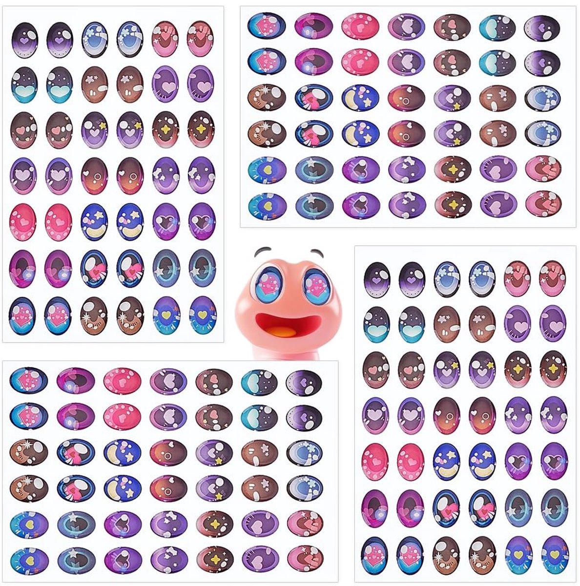 Dailygoods- Oogstickers 42 Stuks - Decoratieve Ogen - Ovale Stickers - DIY Poppen - Epoxy Plastic - 4 Vellen - Poppenogen