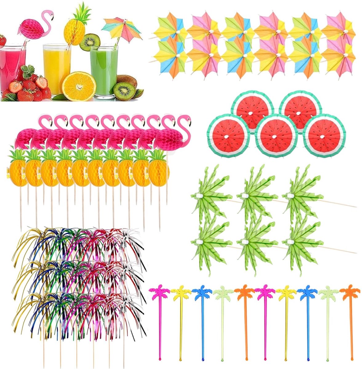 Dailygoods - 80 Stuks Herbruikbare Cocktaildecoratie - Papieren Parasols en Prikkers