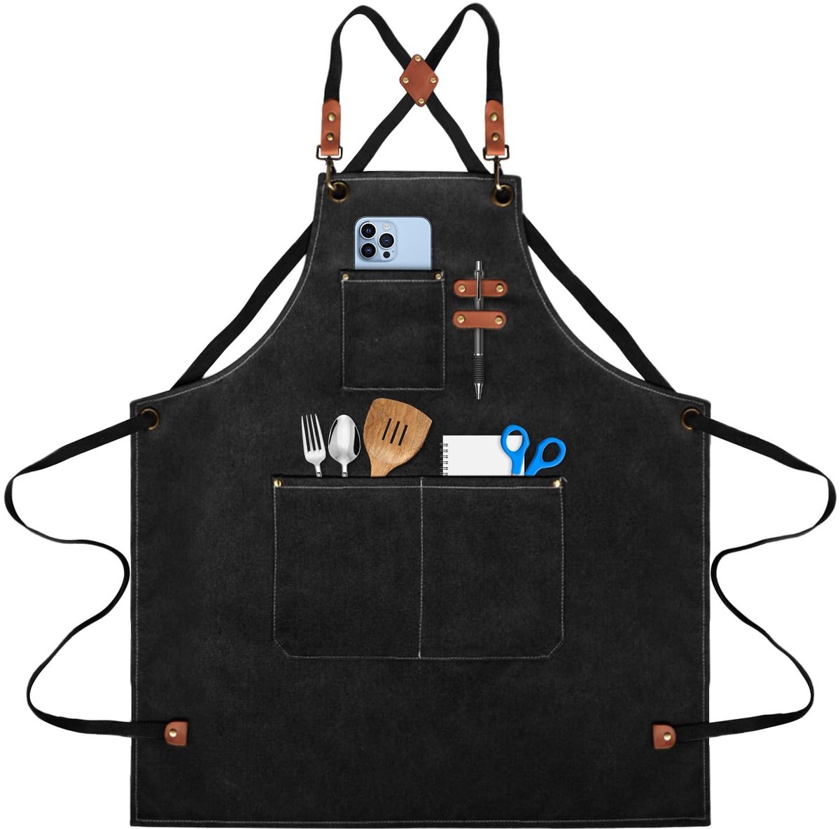 Dailygoods- Barbecueschort Waterdicht - Canvas Schort - Kookschort voor Mannen - 3 Zakken - Kruis Rug Ontwerp - Slijtvast Materiaal