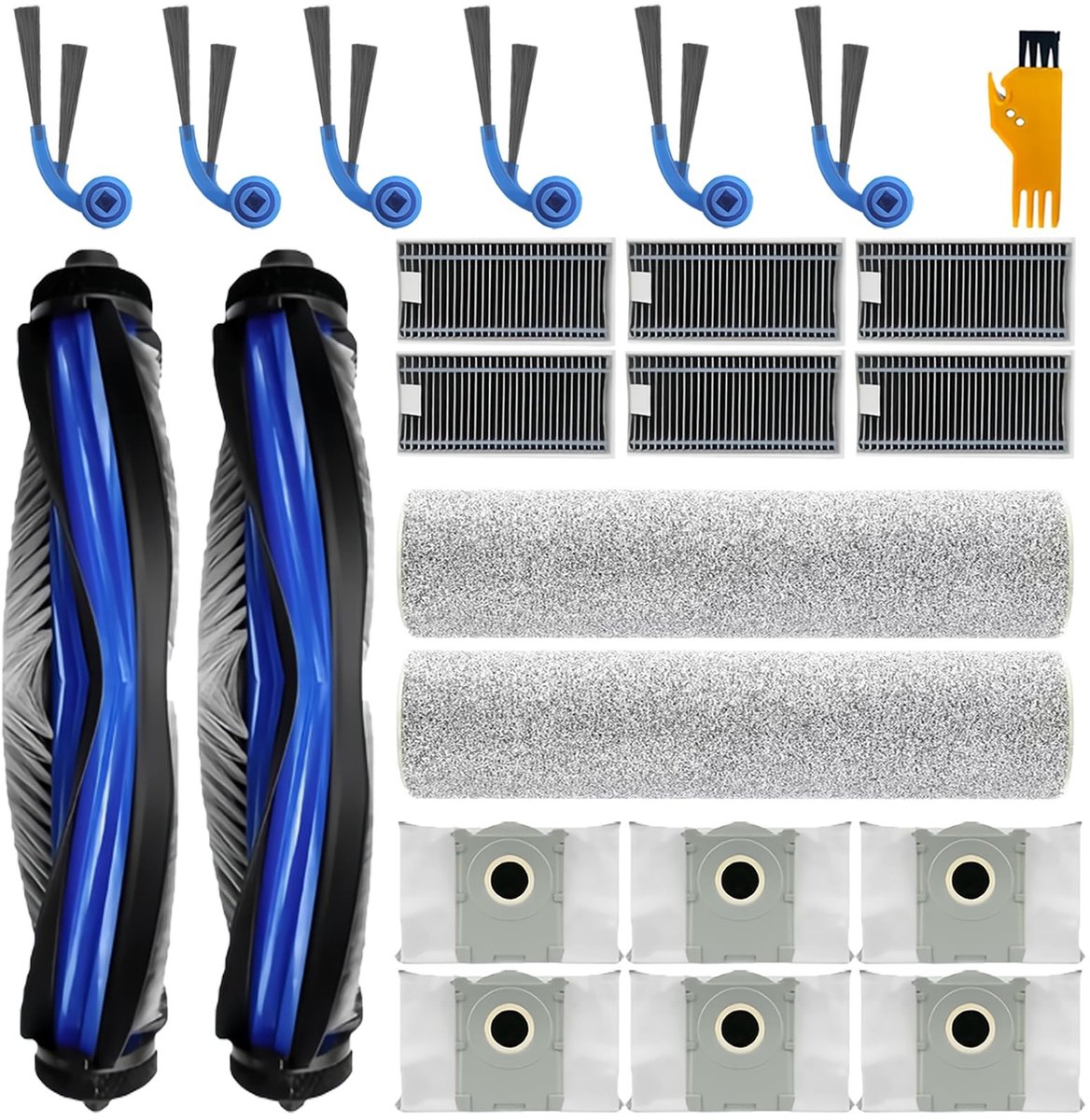 Dailygoods- Stofzuigeraccessoires 24 stuks - 2 Hoofdborstels - 6 Filters - 6 Stofzakken - 6 Zijborstels - Compatibel met Ecovacs Deebot T80 Omni/X8 Pro/X8 Omni - Stofzuiger
