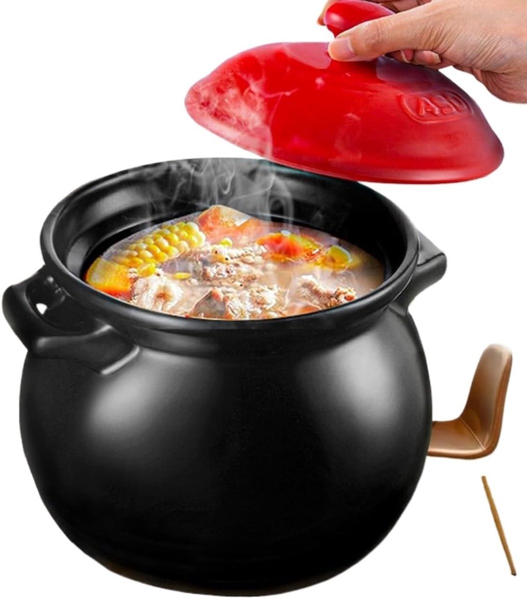 Keramische Ketel - Klei Braadpan - Stoofschotels Maken - Hoge Temperatuur - 4.6L - Roodbru