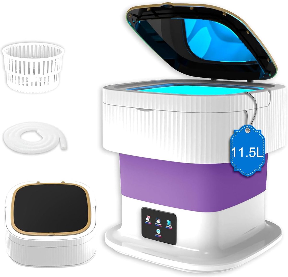 Draagbare Mini Wasmachine Opvouwbare Wasmachine Reizen en Thuis Diepe Reiniging Modi 11.5 Liter Capaciteit Wit