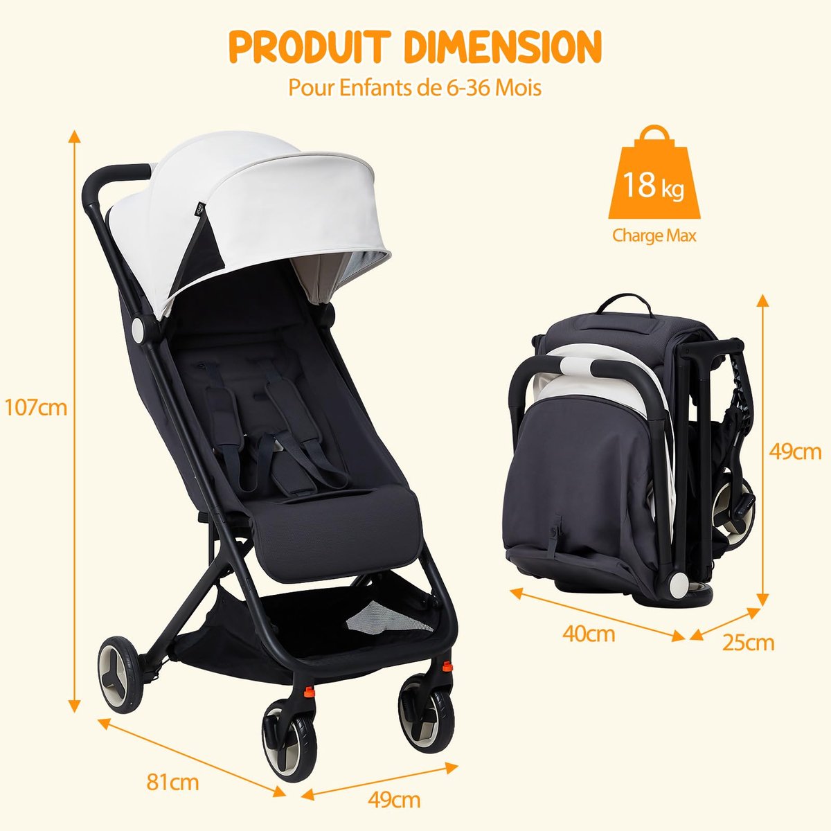 Tri-Fold Kinderwagen T20 - Compacte Opvouwbare Buggy 7,9kg met Ligfunctie - Lichtgewicht Baby Wagen voor Vliegtuig Handbagage - 0-4 Jaar tot 22kg - Grijs – foto 7