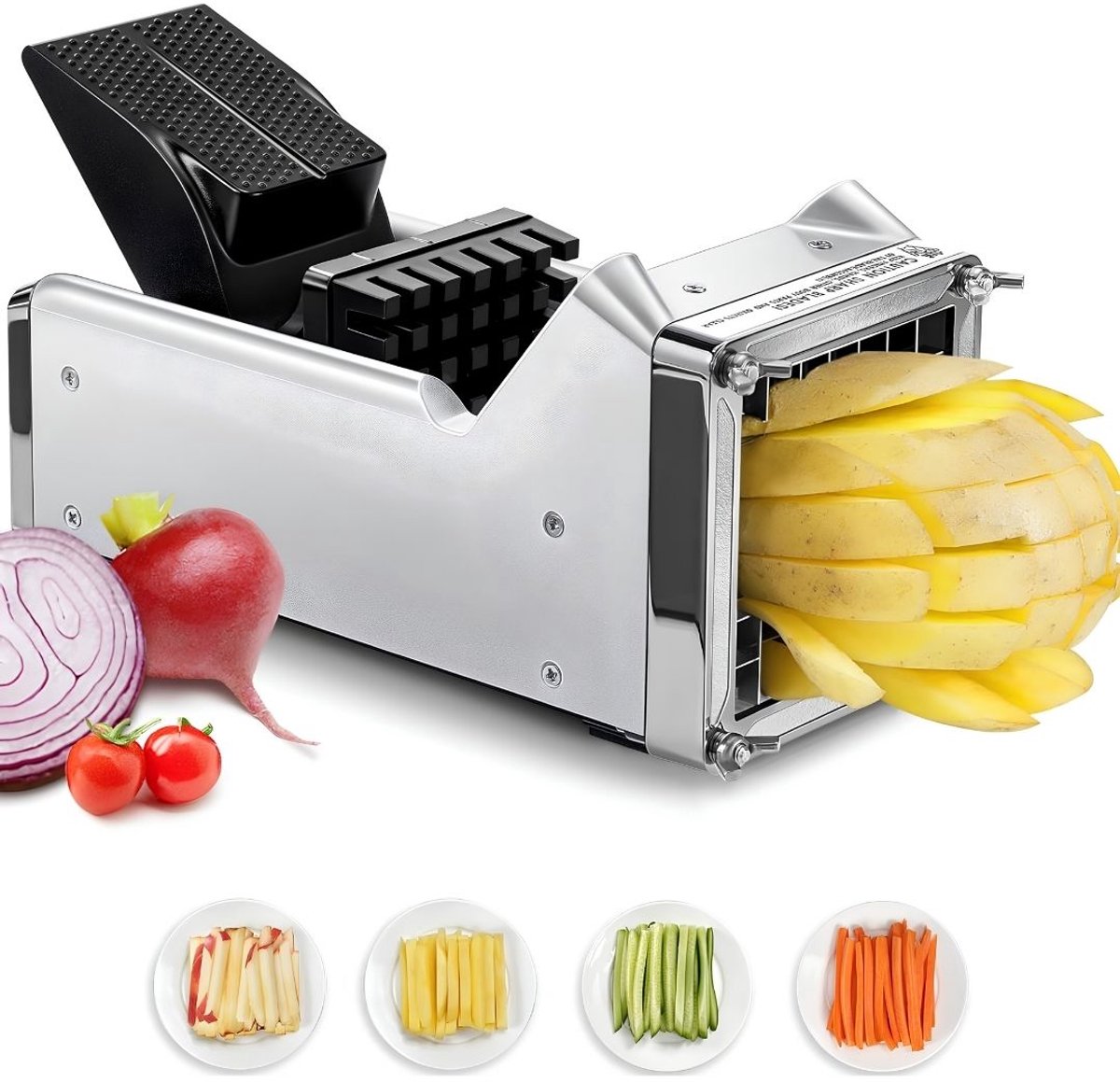 KAD® Frietsnijder - Handmatige Aardappel- & Patatsnijder - Aardappelsnijder - Zwart/Zilver - 23cm x 11cm x 9cm