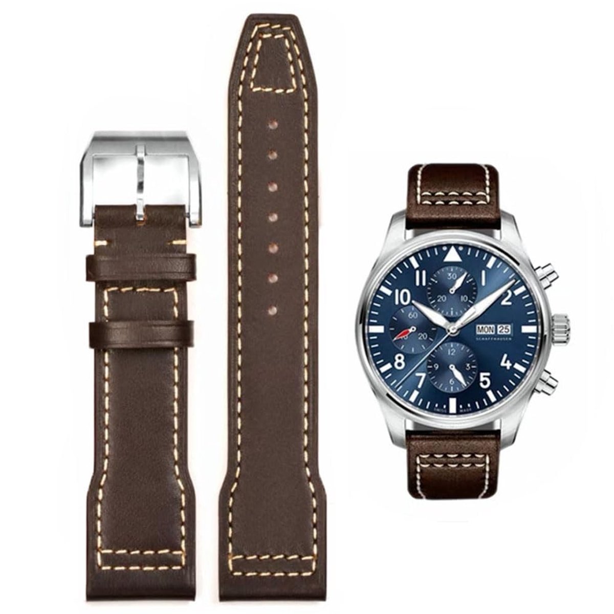 Dailygoods- Horlogebandjes Echt Leer - Vervangende Riem - 21mm/22mm - Luxe Gesp van Roestvrij Staal - Waterdicht - Zacht en Ademend Design - Horlogeband