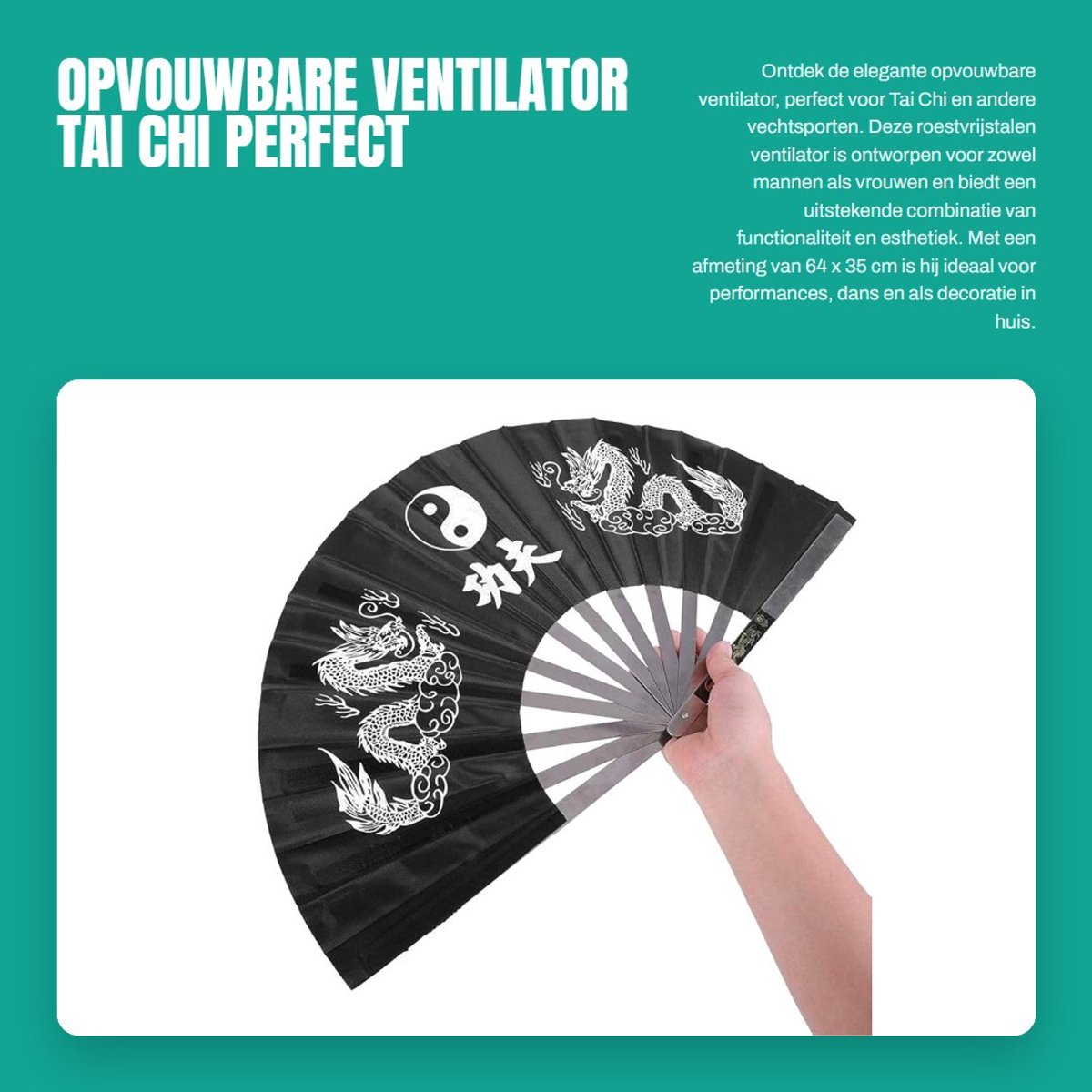 Dailygoods - Opvouwbare Ventilator - Tai Chi - Perfect voor Vechtsporten - Zwart - Ideaal voor Dans en Decoraties - Geschikt voor Mannen en Vrouwen