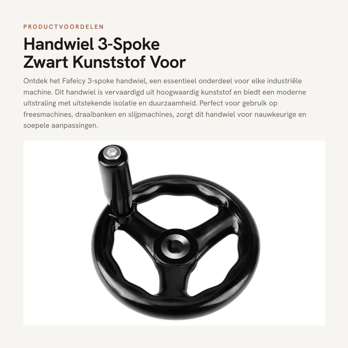 Dailygoods- Handwiel 3-Spaken - 125mm/12mm - Hoogwaardige Kunststof - Verstelbaar - Voor Freesmachines - Schokbestendig - Modern Ontwerp - Bedieningswiel