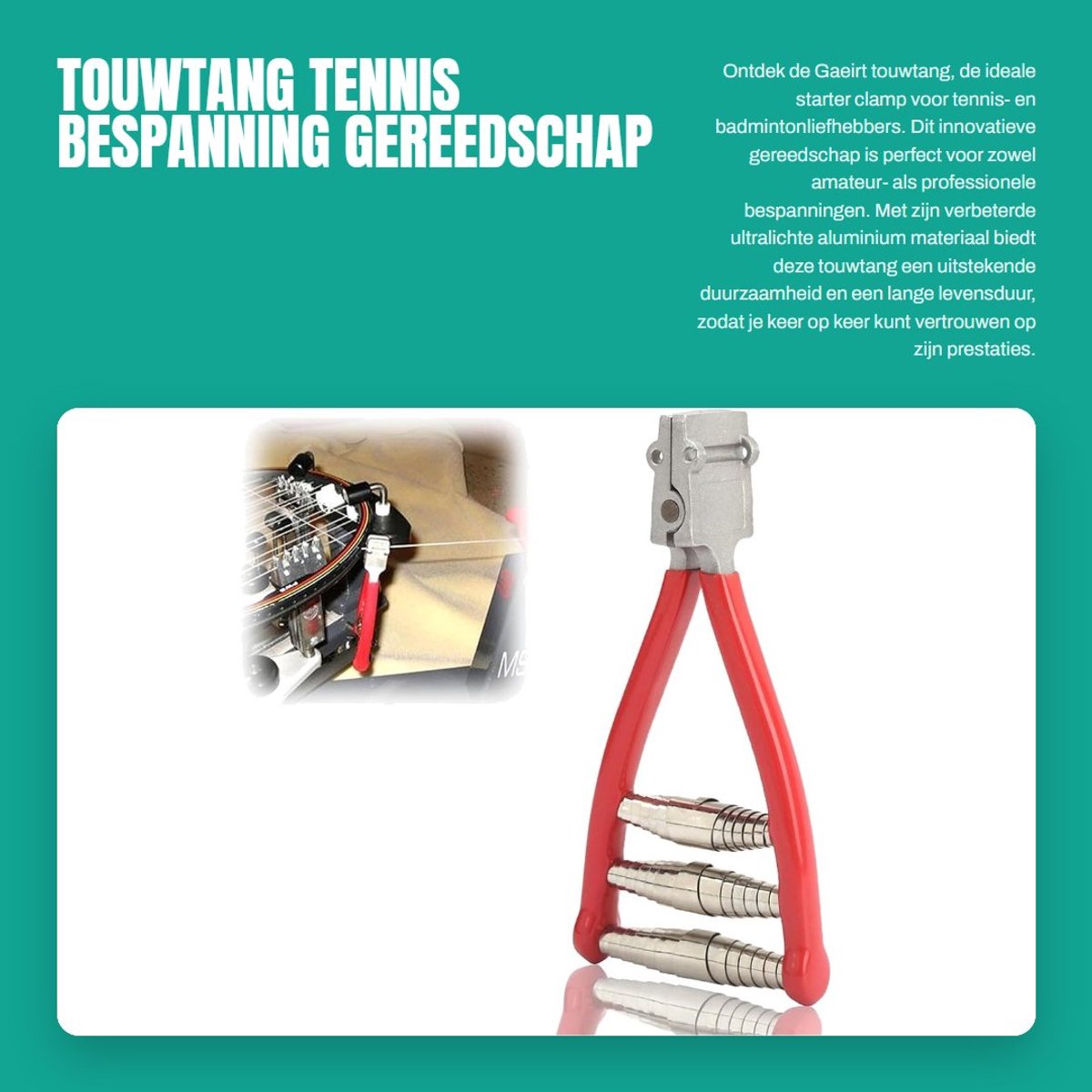 Dailygoods- Touwtang - Robuuste Tennis/Badminton Clip - 3 Veren - Ultralicht Aluminium - Hoge Spankracht - Comfortabel Handvat - Racketstarttang
