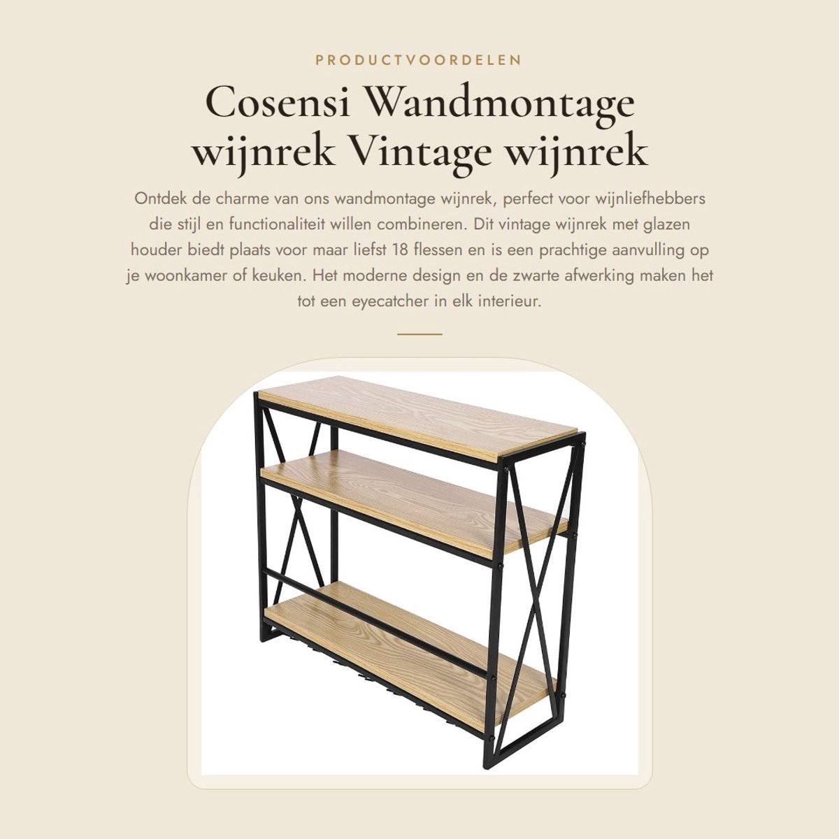 Dailygoods- Wijnrek Wandmontage - Drielaags Metalen Wijnrek - Vintage Pallet Wandplank - Decoratie Display Rek - Voor Woonkamer/Keuken - Wijnplank