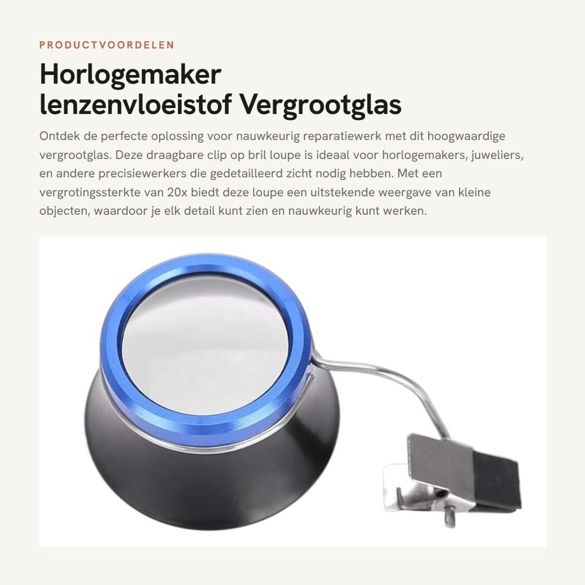 Dailygoods- Vergrootglas 20x - Draagbaar - Klem voor Bril - Ideaal voor Juweliers - Horlogemakers - Sieradenreparatie - Microweergave - Loep