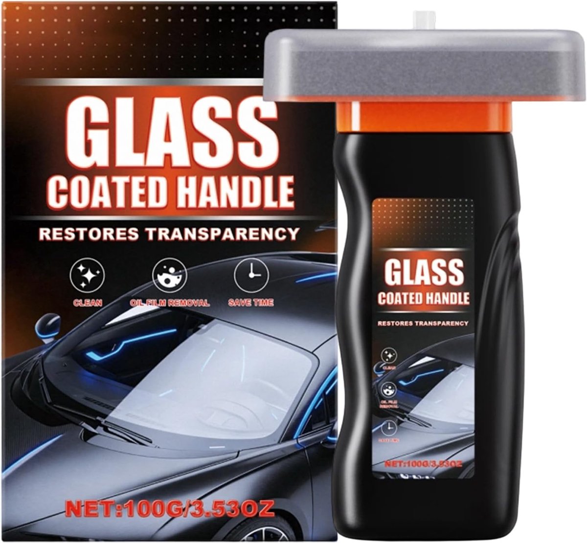 Glasfilm reinigingsborstel - Oliefilm remover - Auto glas reinigen - Comfortabele grip - 14.5 x 9.5 cm - Grijs