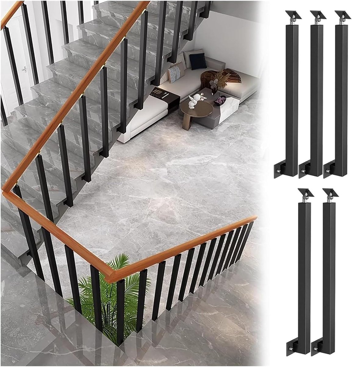 Metalen Leuning Paal - Trap Baluster - Trappen Renoveren - Verstelbare Hoekbeugel - 60cm Hoog - Zwart