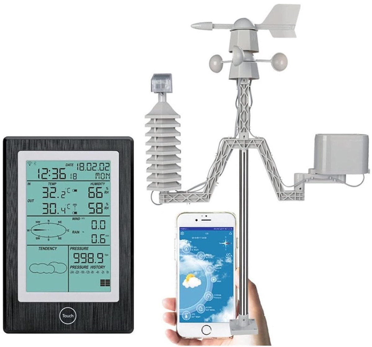 Weerstation met sensor - Draadloos weerstation - Weersvoorspelling thuis - APP connectiviteit - 100m bereik - One Color