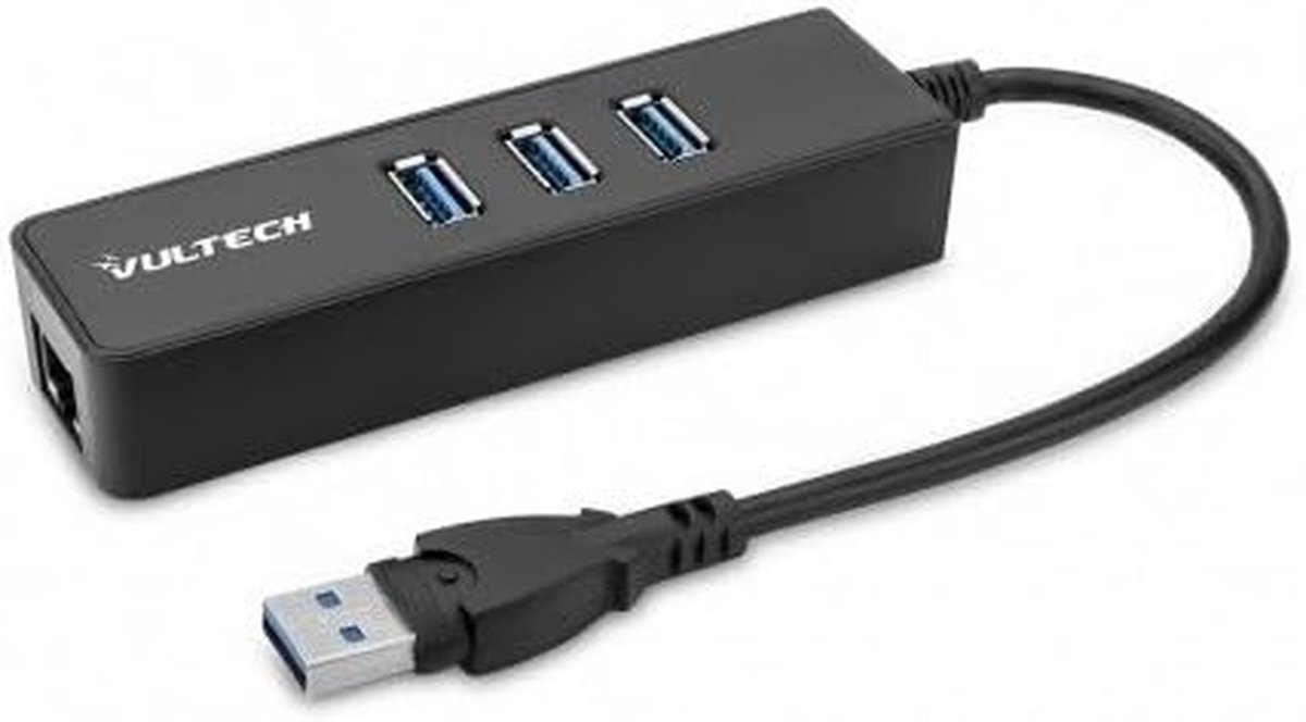 USB Hub - Ethernet Adapter - Extra Poorten - Gigabit Snelheid - 3 Poorten - Zwart