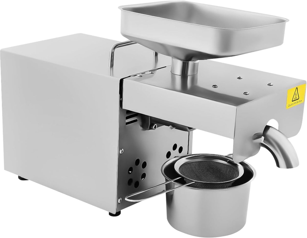Automatische Oliepers - Oliemolen Elektrisch - Gezonde Olie Maken - Roestvrij Staal - 2 kg Capaciteit - Zilver