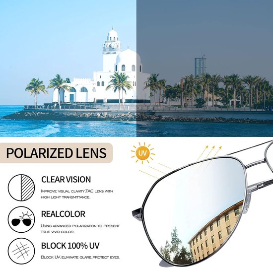 Gepolariseerde Zonnebril - Pilot Bril - Veilig Autorijden - UV400 Bescherming - 17.6 x 9.9 cm - Licht Zilver — afbeelding 5