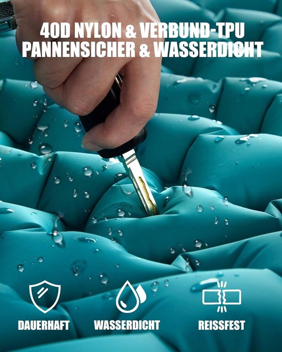 Kampeer slaapmat - Luchtbed - Buiten slapen - Zelfopblazend met voetpomp - 10cm dik - Pauwenblauw — afbeelding 4