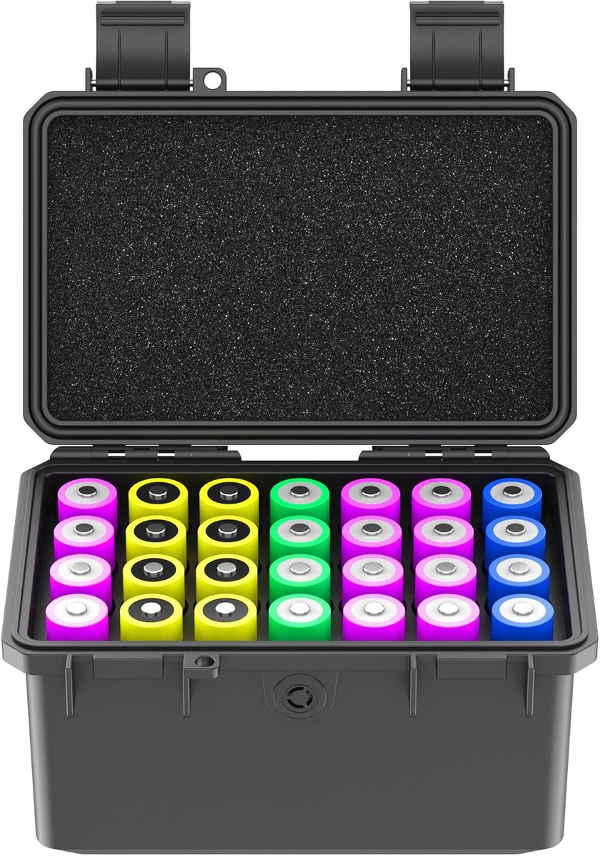 Batterij Opbergdoos - Batterij Organizer - Veilig Opbergen - Waterdicht en Schokproof - 28 Slots - Zwart