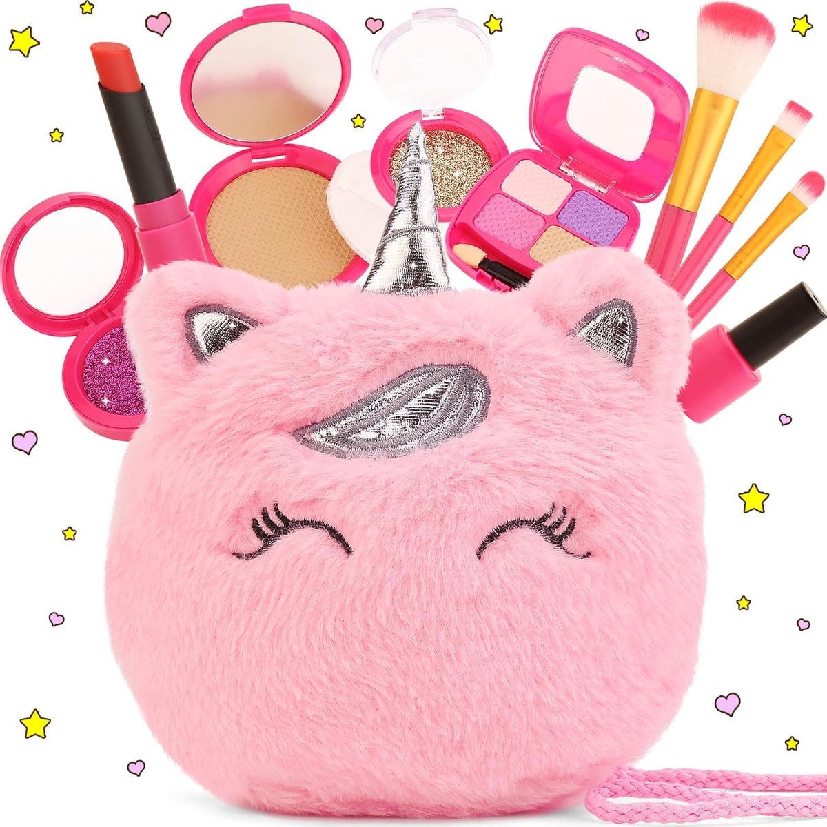 Speel Make-up Set - Niet-echte Kosmetica - Fantasie Rollenspel - Inclusief Eenhoorn Tas - 17 cm - Multicolor