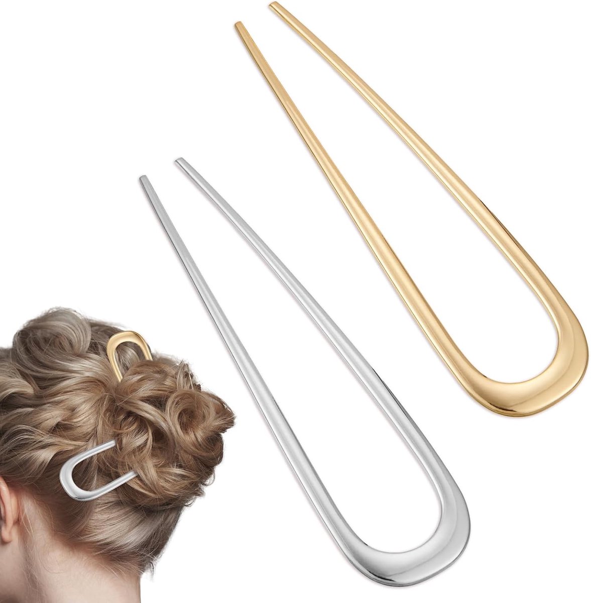 Thijox - 2 Stuks U-vormige Haarspelden - Metalen Haarspelden 14 cm - Dames Haarspeldclip - Geschikt voor Ceremonies, Afstudeerfeesten, Prachtige Haara