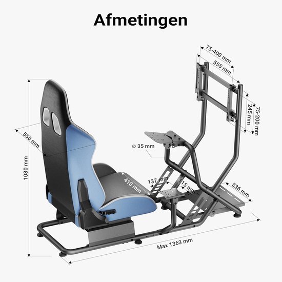Racecockpit Met Stoel - Simulatie Standaard - Race Simulatie Gaming - Verstelbare Hoek - 136 x 71 x 108 cm — afbeelding 4