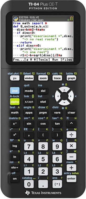 Zwarte TI-84 Plus CE-T Python Edition rekenmachine.
