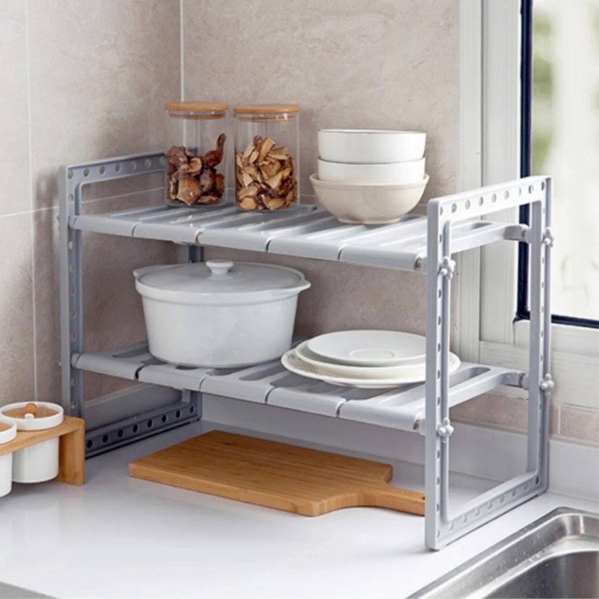 Dailygoods Onder gootsteen opbergrek uitbreidbare houder organisator voor keuken badkamer slaapkamer woonkamer verstelba