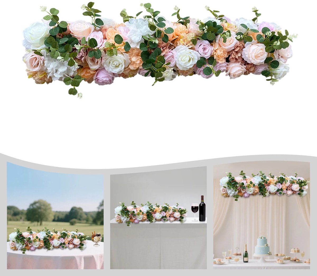 Dailygoods 1m lange zijden bloemenrank, kunstbloem, bloemenwand, kunstbloemenkrans, wanddecoratie voor thuis, bruiloft o