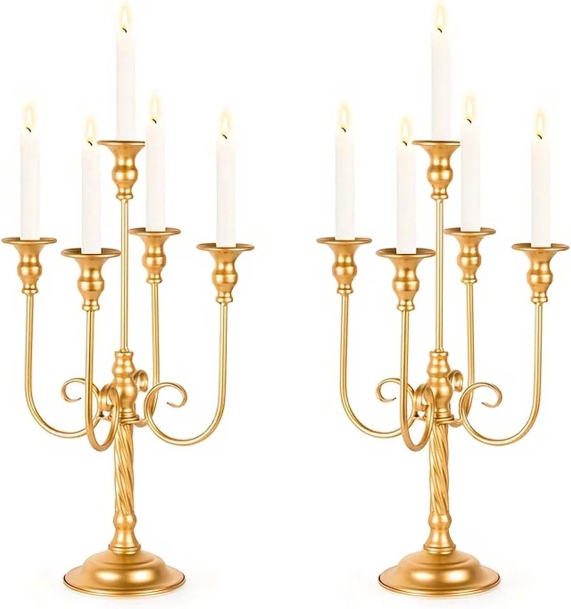 Wandkandelaars Metaal - Kaarshouders Set - Sfeervol Huis - Ruimtebesparend Design - 50 cm Hoog - Goud