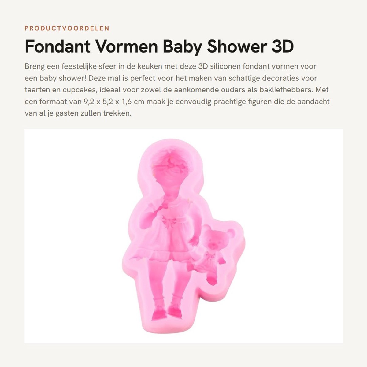 Dailygoods- Fondantvorm 3D - Siliconen Mal - Baby Shower - Chocolade Decoratie - Duurzaam - Food Grade Siliconen (9,2 x 5,2 x 1,6 cm) - Cakevorm