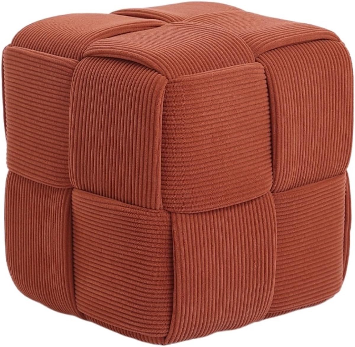 Ronde Poef - Voetenbankje Zithoek - Ontspannen Zitten - Massief Houten Frame - 36x36x36 cm - Corduroy Bruin