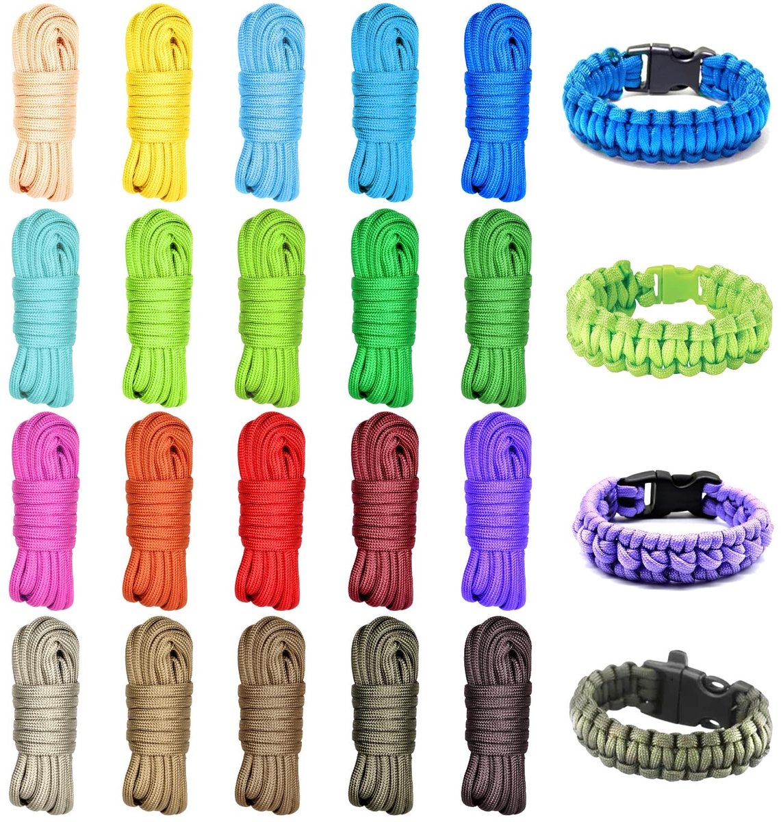 Dailygoods - FICOFISE Paracord 550 comboset, 24 kleuren paracordtouw met instructies voor het maken van paracord-armbanden, sleutelbanden, hondenhalsband, cadeau-idee