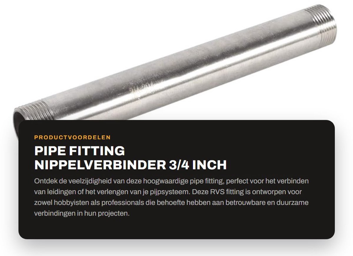 Dailygoods- Pijpconnector 200mm - Roestvrij Staal 304 - Buiten Schroefdraad - Dubbele Nippel - Corrosiebestendig - Voor Buizen Verbinden - Fitting