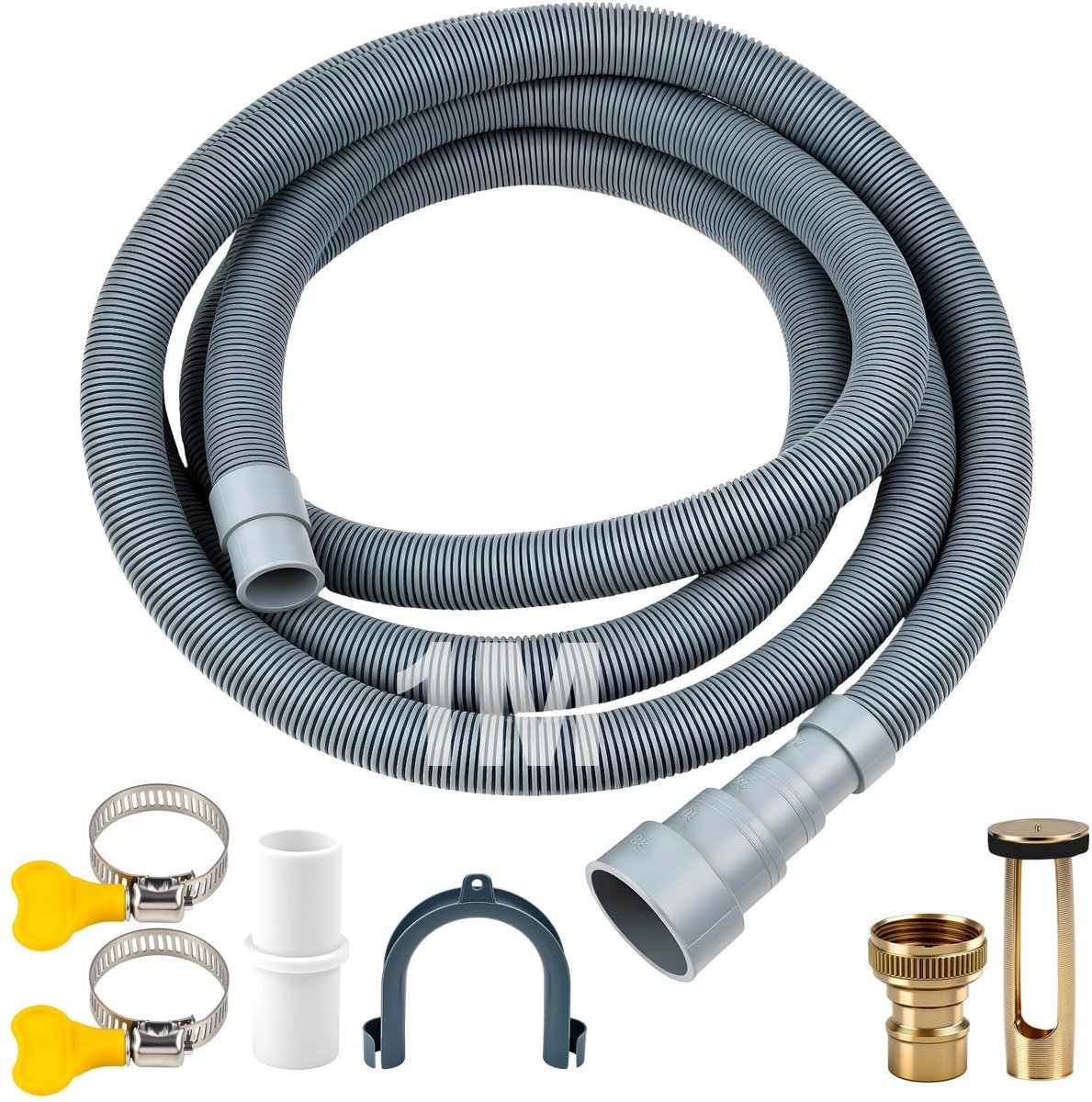Dailygoods - 1 m wasmachine, afvoerslang, vaatwasser met zelfsluitende waterkoppeling, afvoerslangverlenging, inclusief slangklemmen, beugel en slangconnector