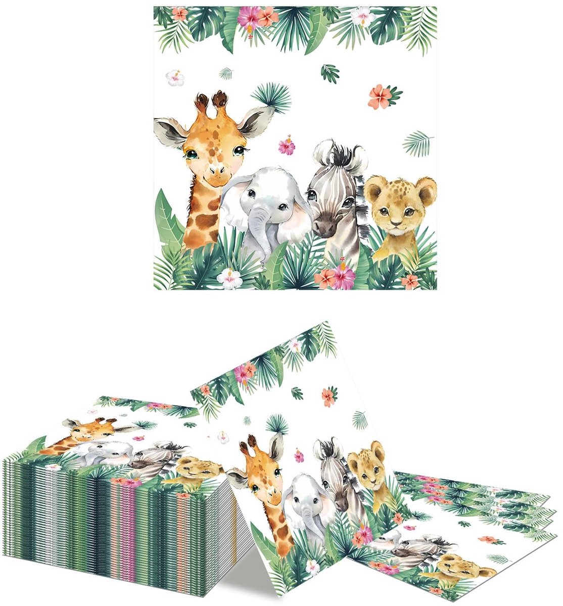 Dailygoods- Servetten 40 Stuks - Wilde Dierenpatroon - Safari Thema - Baby Shower Decoratie - Verjaardagsfeest - Wegwerp Servetten - Feestservetten