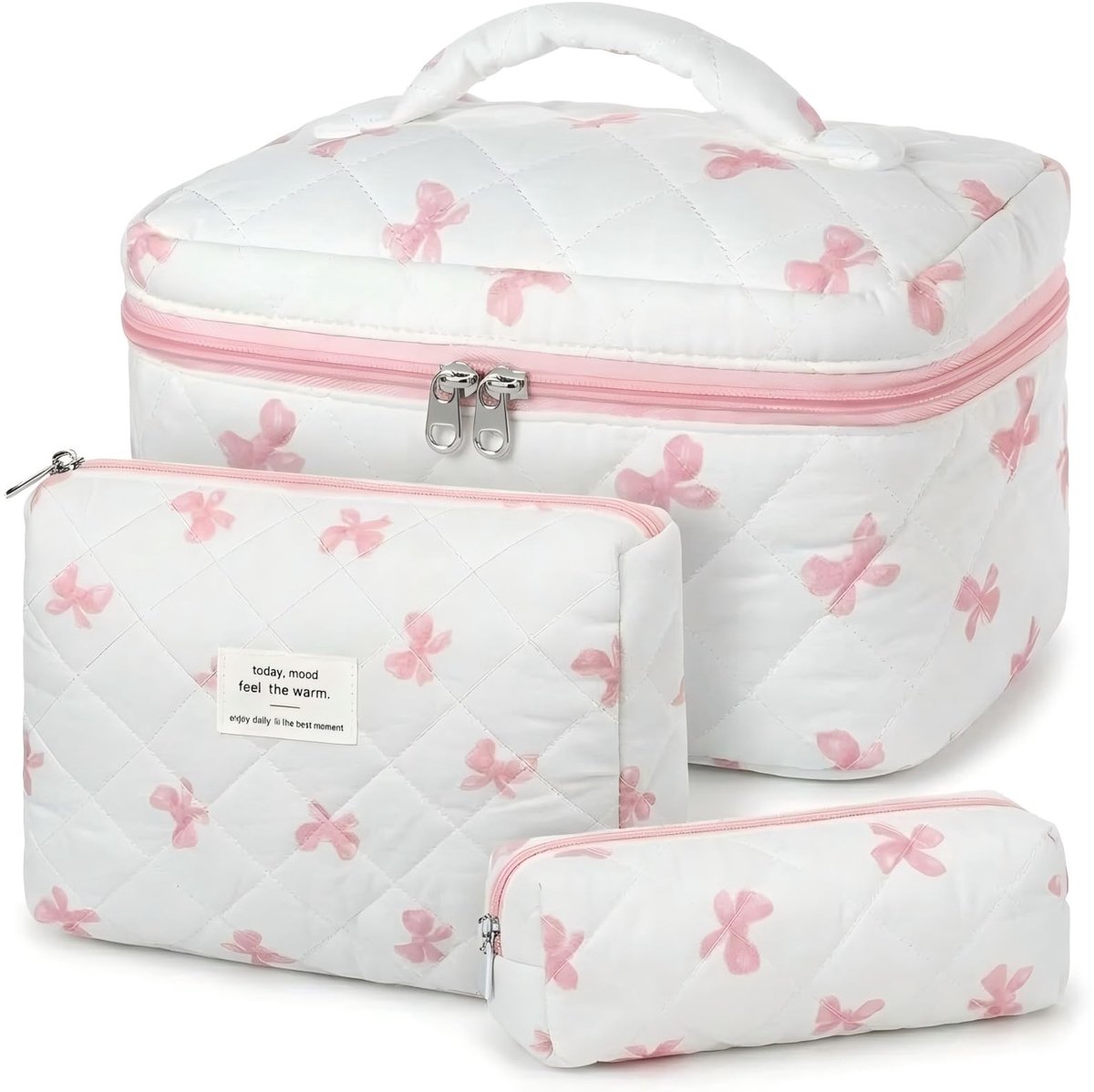Dailygoods- Cosmetische Tas - 3-delige Set - Make-up Tas met Bloemenpatroon - Draagbare Toilettas - Organizer voor Reizen - Grootte: 25 × 16 × 16 cm - Make-uptas