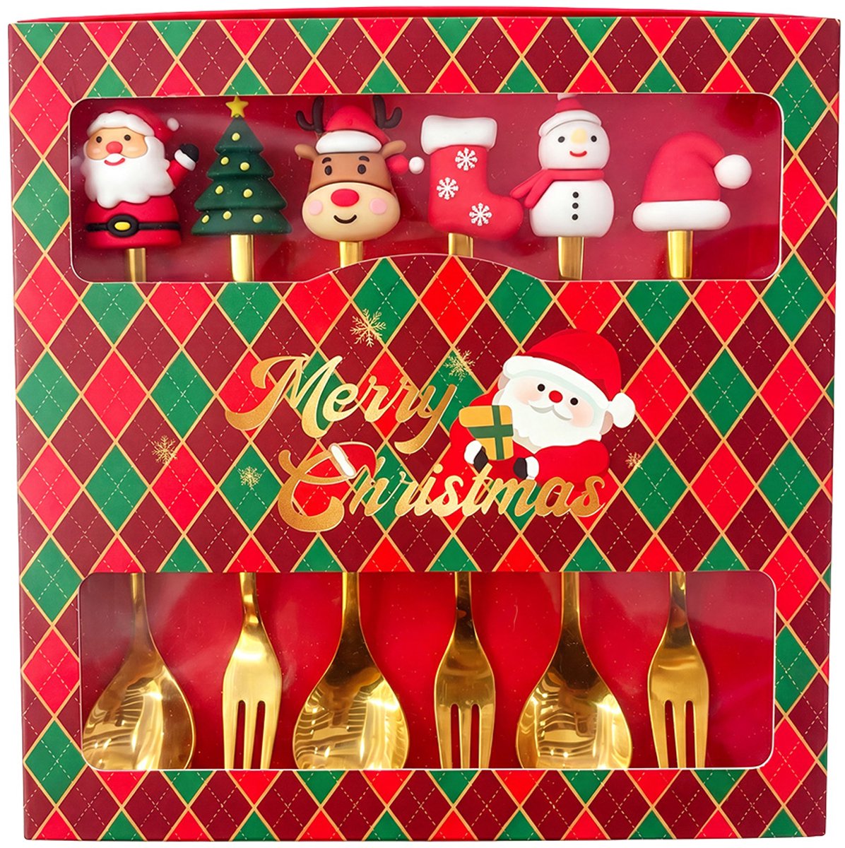 Clayre & Eef Dessert Bestek SET 6 Goudkleurig Metaal Kerst