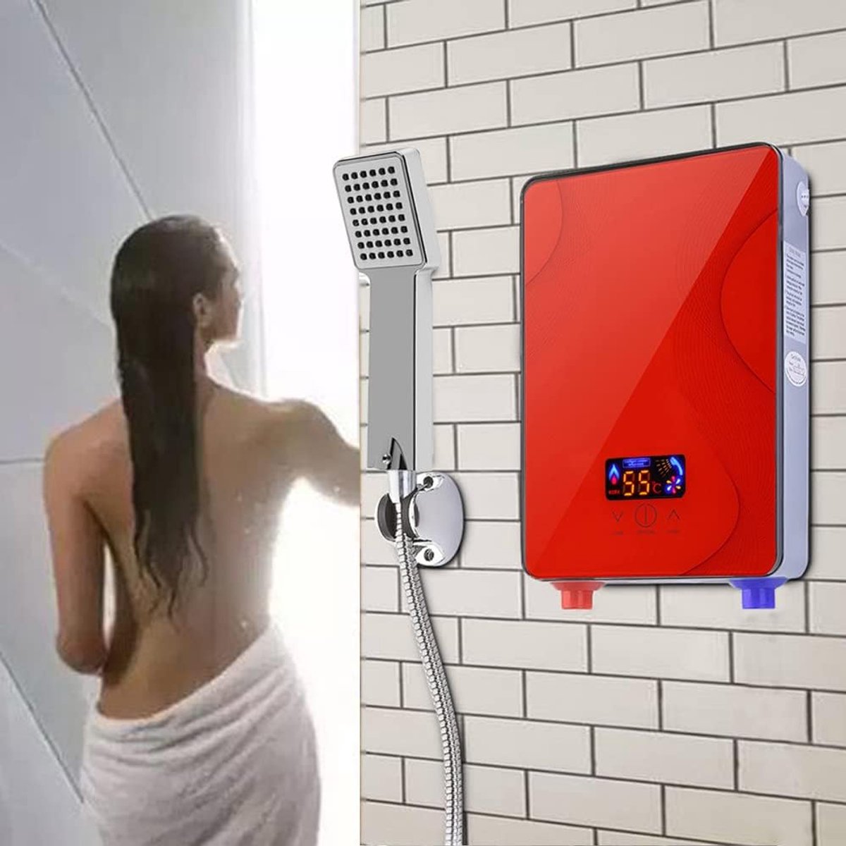 Mini Waterverwarmer - Douche Boiler - Direct Warm Water - Energie Besparend - 27.5 cm - Rood