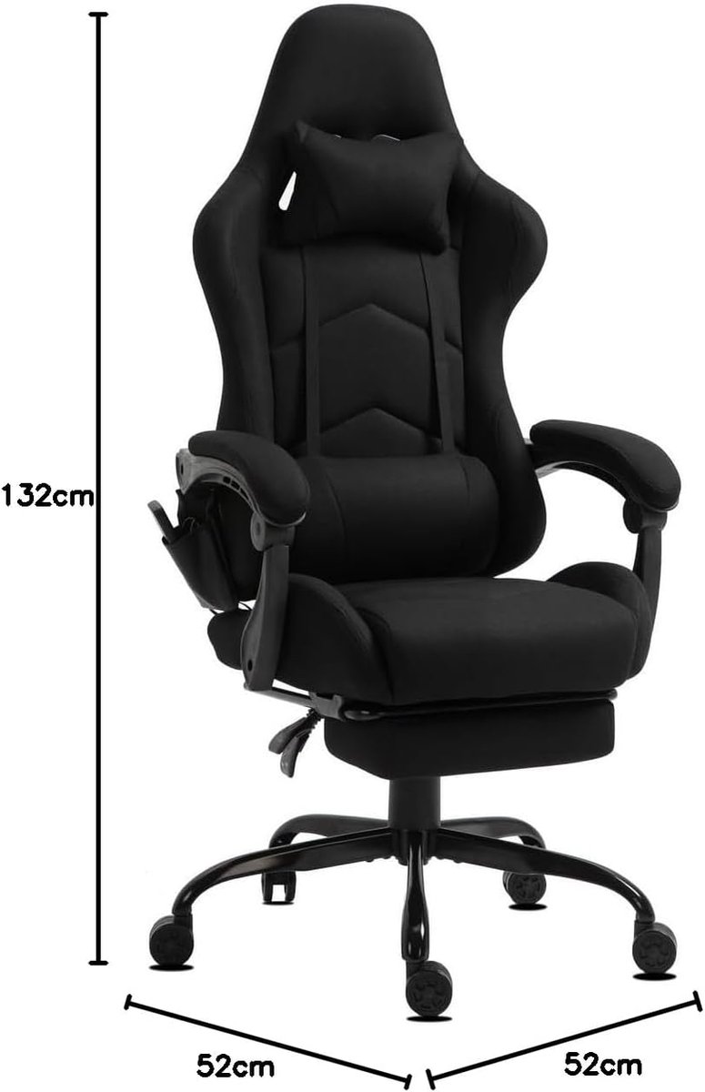 Comfortabele Stoel - Directeursstoel Stoffen - Thuiswerken Ontspannen - Ingebouwde Massagefunctie - 150 kg Belastbaar - Zwart thumbnail 4