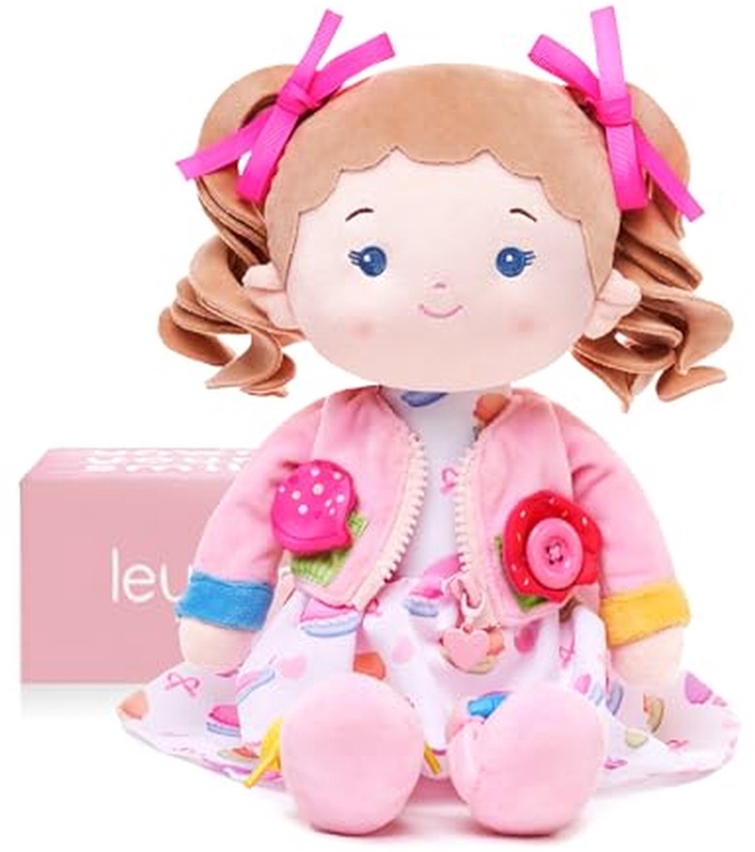 Zinspop - Educatieve pop - Motoriek oefenen - Levensechte vaardigheden - 40 cm - Roze